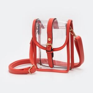 Orange Transparent Clear CrossBody Purse Bag Leather Buckle Women Accessory
